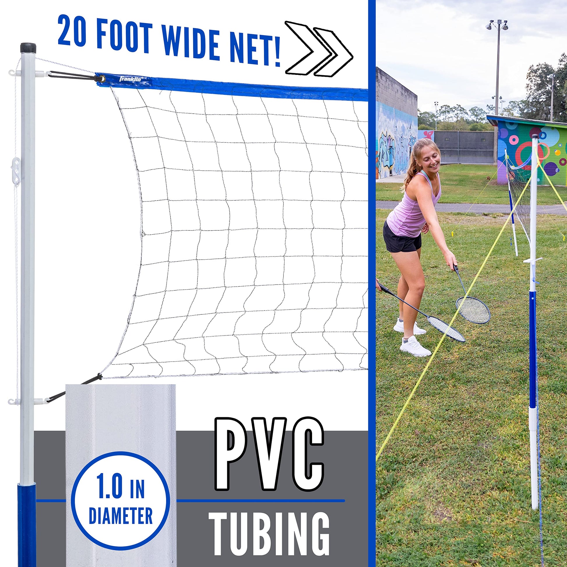 Franklin Sports Badminton Set - Portable Badminton Set - Adult and Kids Badminton Net - Perfect Backyard/Lawn Game - Includes 4 Badminton Racquets - Recreational Franklin Sports