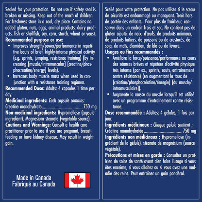 Naka Platinum Creatine Monohydrate Capsules — 100% Pure Micronized — 3g Per Dose — Supplement for Muscle Growth, Increased Strength, Enhanced Energy and Improved Athletic/Sports Performance — Vegan, Gluten-Free, Made in Canada — 50 servings — 200 vcaps