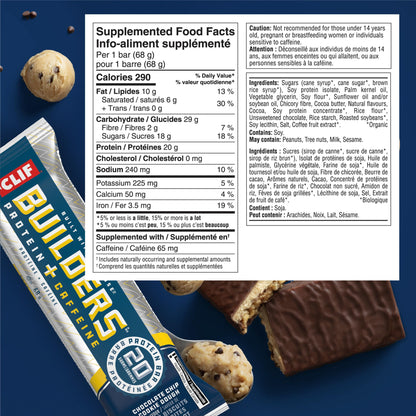 CLIF BUILDERS Protein Bars – Chocolate Chip Cookie Dough, 20g Plant Protein, Gluten Free, Non-GMO, Made in Canada, 68g Bar (Pack of 12)