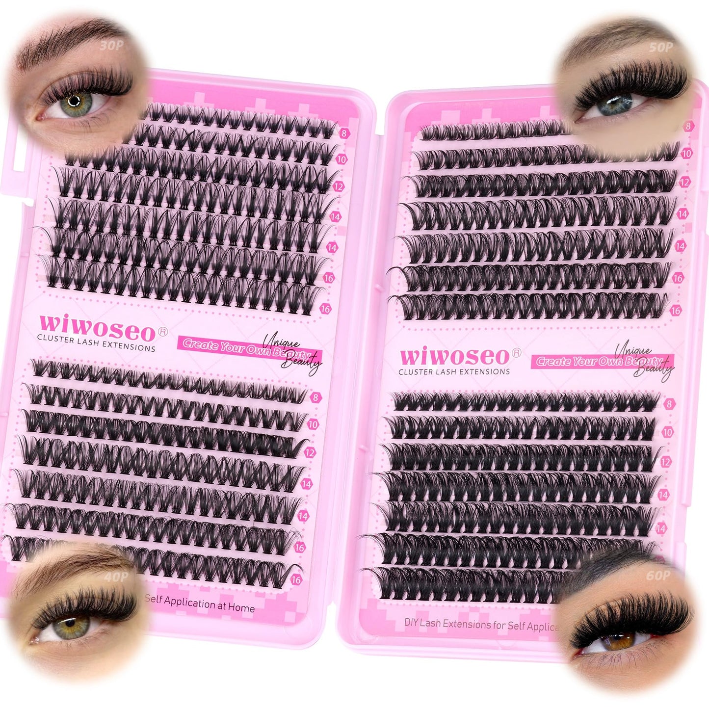 wiwoseo Cluster Eyelash Extensions 560pcs Lash Clusters Wipsy Cluster Lashes D Curl Eyelashes Clusters Individual Lashes DIY Lash Extensions Cluster Eyelash Natural Look Eyelashes (8-16MM) - Available at All In One Marketplace Canada