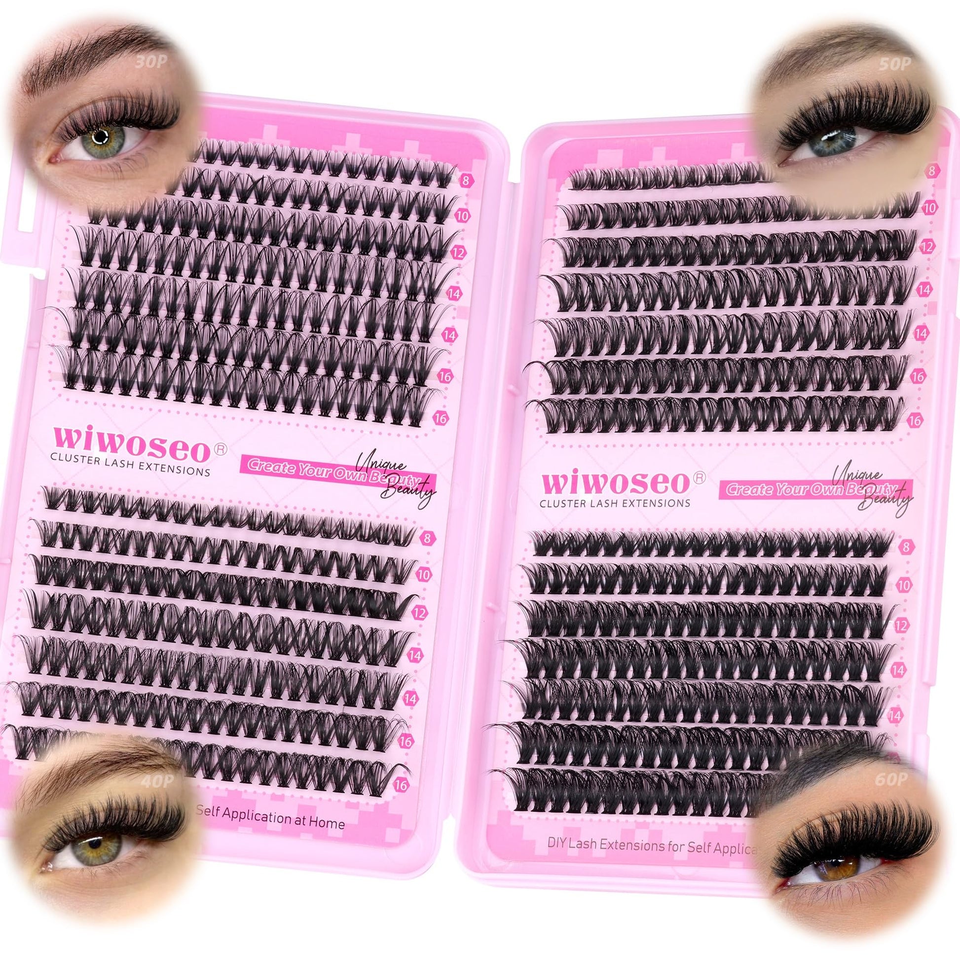 wiwoseo Cluster Eyelash Extensions 560pcs Lash Clusters Wipsy Cluster Lashes D Curl Eyelashes Clusters Individual Lashes DIY Lash Extensions Cluster Eyelash Natural Look Eyelashes (8-16MM) - Available at All In One Marketplace Canada