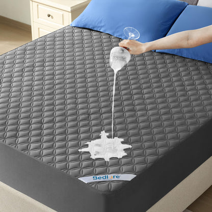 Waterproof Mattress Protector, Noiseless Queen Size Mattress Pad with Deep Pocket Fitted Up to 6"-21", Soft & Breathable Dirt-Proof Bed Mattress Cover Washable for Home, Bedroom, Hotel (Gray)