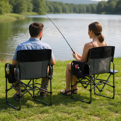 GarveeLife Oversized Camping Chair w/Side Table & Pocket,Outdoors, Black GarveeLife