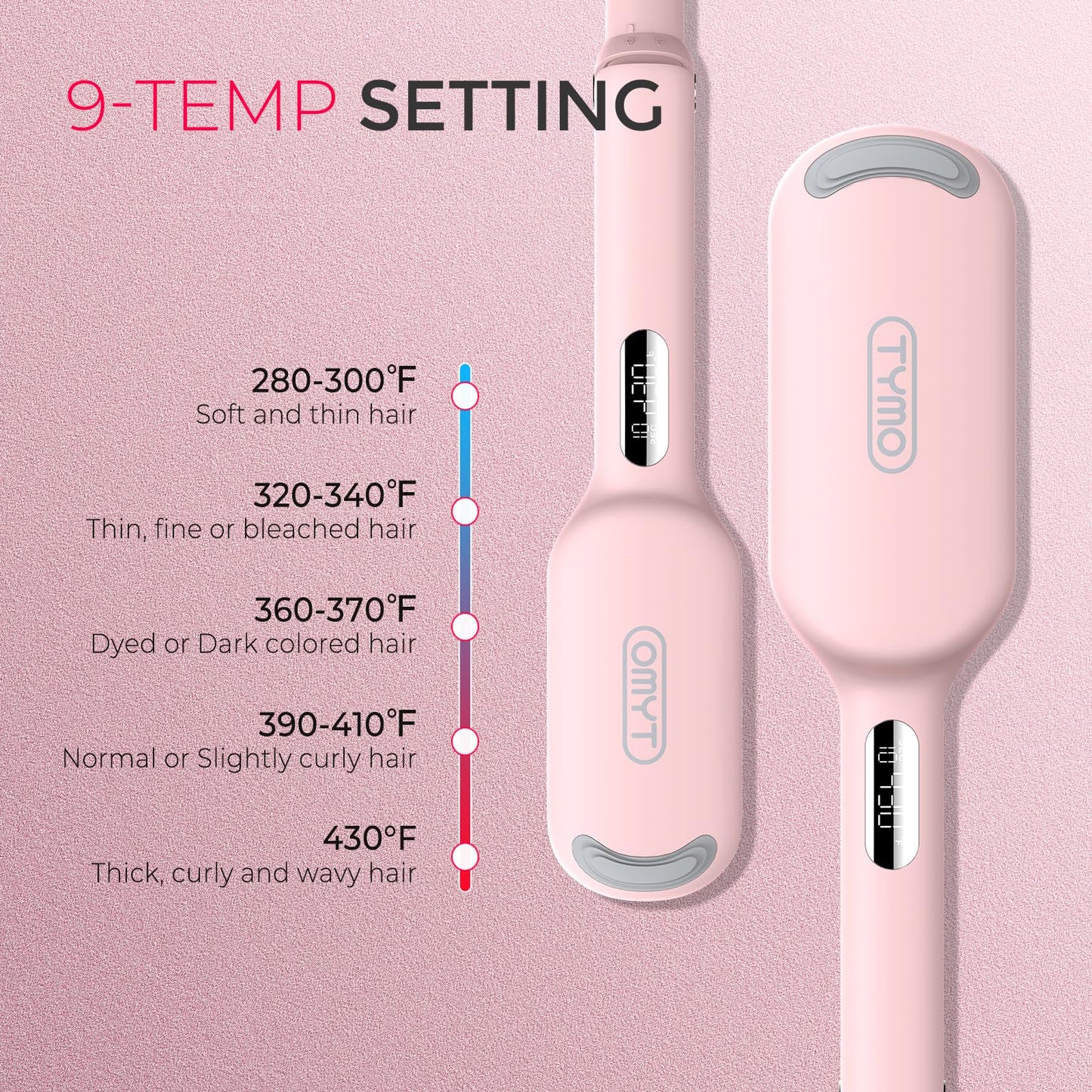 TYMO ROVY Hair Waver Curling Iron, 3-Barrel Ionic Hair Curler with 9 Heat Settings, Beach Waves Crimper for Women, Travel-Friendly, Anti-Scald, Fast Heating, Easy to Use, Pink, 1.25 inch