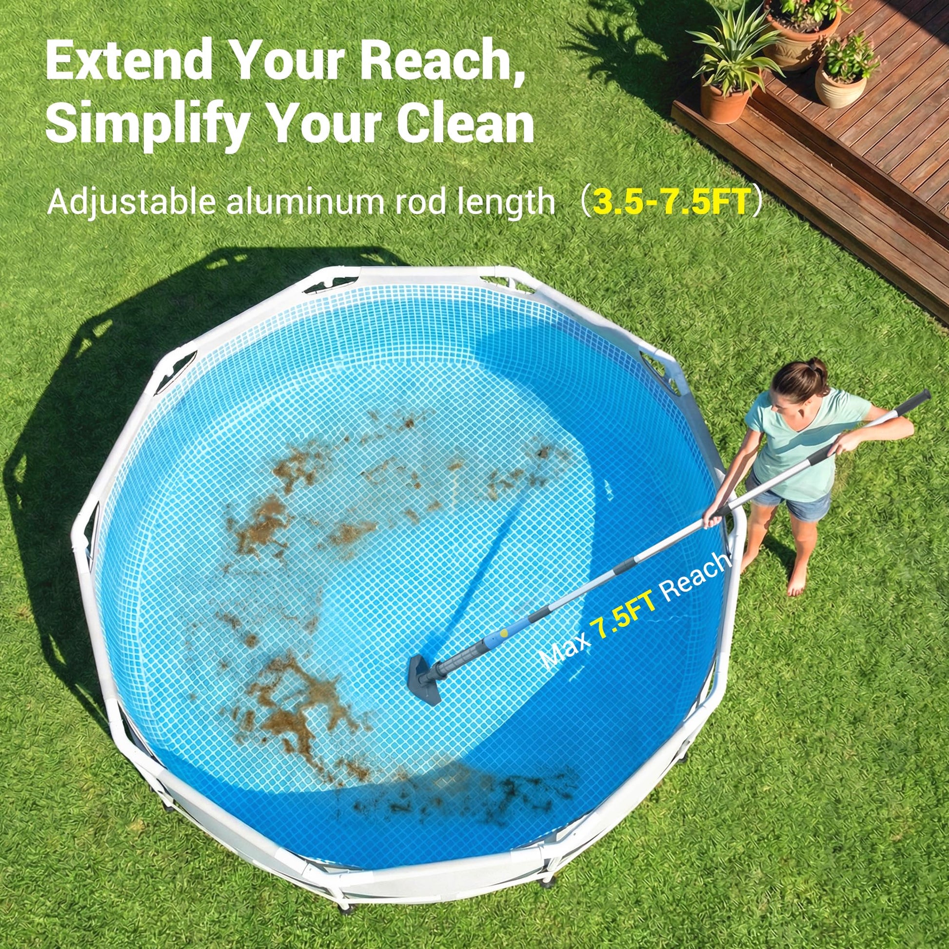 Hushlight Handheld Hot Tub Vacuum – Lightweight Stick Cleaner for Above-Ground Pools, Includes 2 Brush Heads for Debris and Sand (Blue) - Available at All In One Marketplace Canada