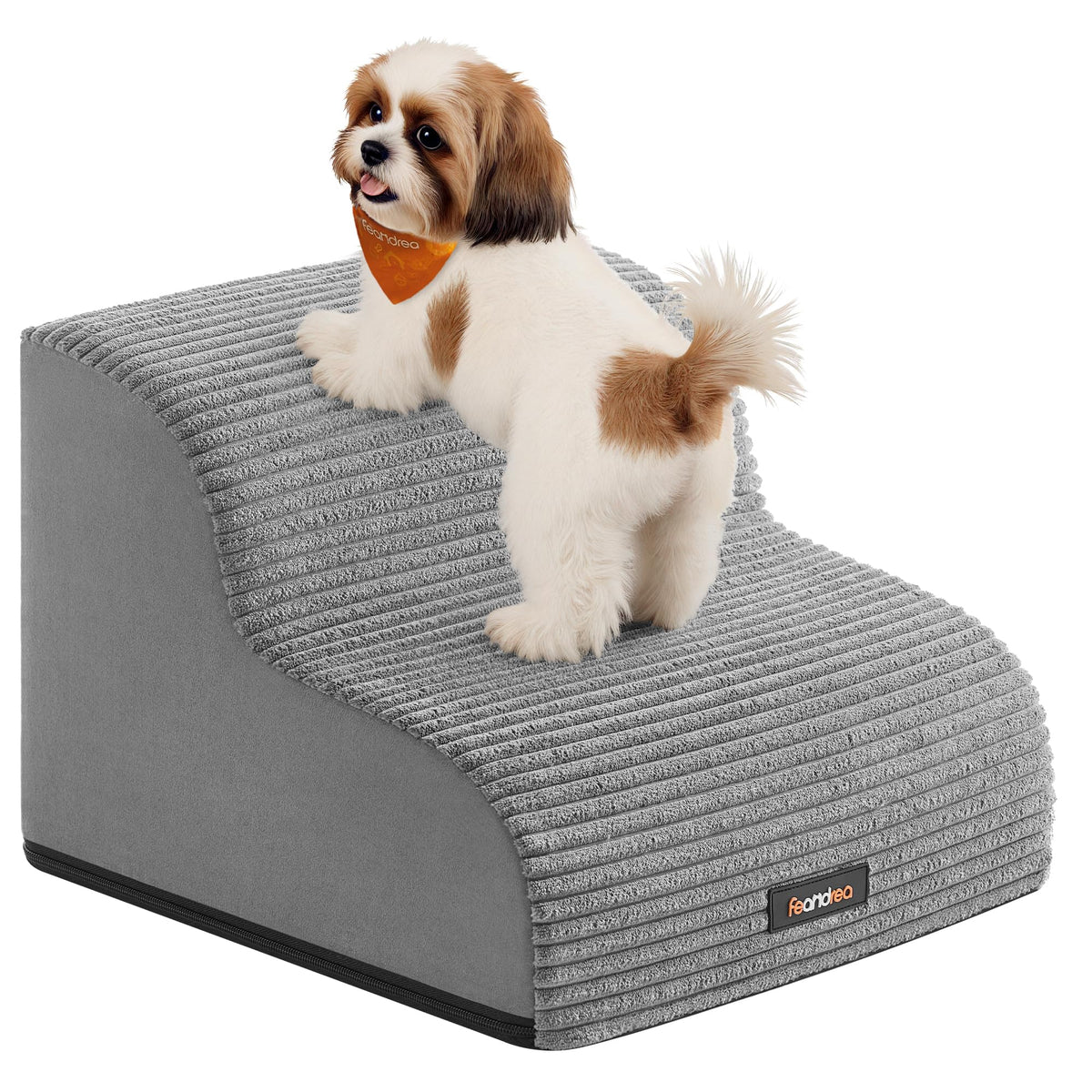 Feandrea 2-Step Dog Stairs, Dog Steps for Bed, Sofa, Waterproof Pet Stairs with Anti-Slip Designs, Gentle Slope, Removable Washable Cover, Handle, Dove Grey UPPS002G01