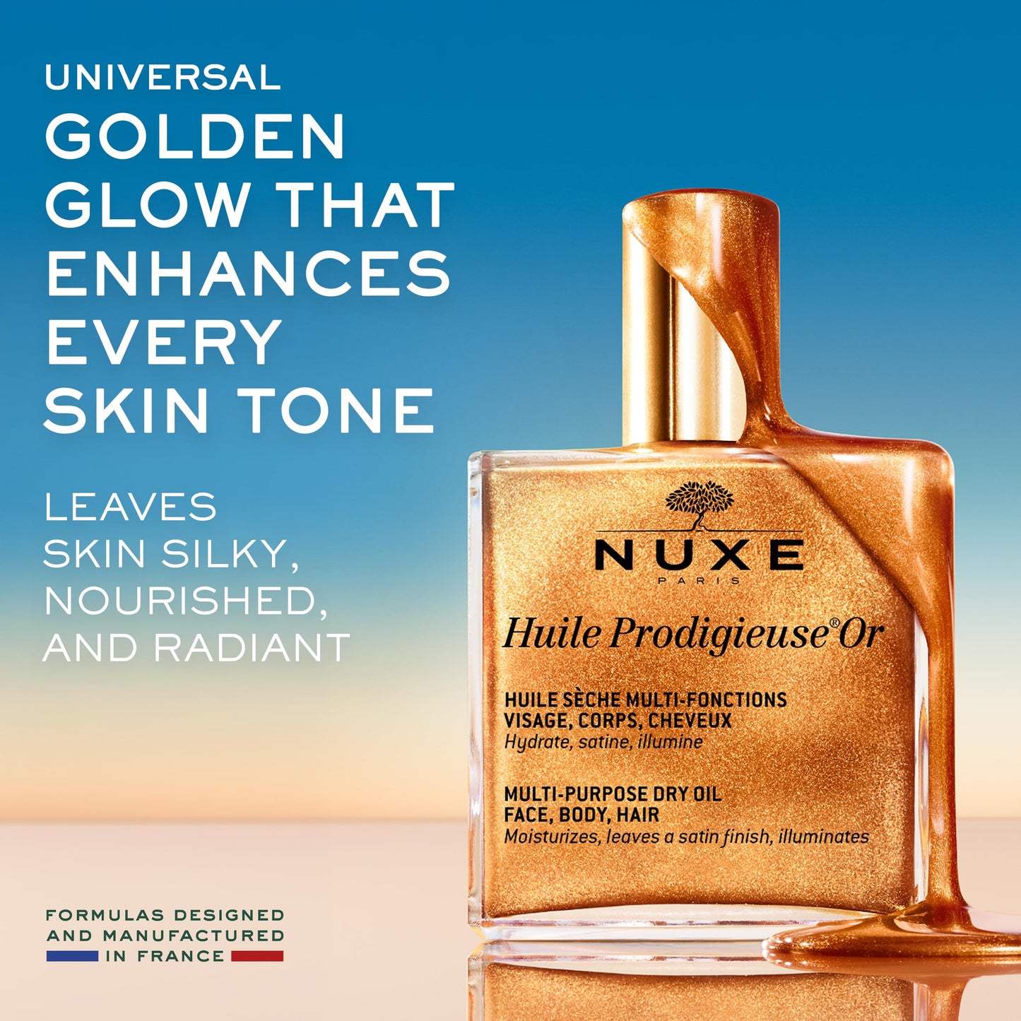 NUXE Huile Prodigieuse Shimmer Multi-Purpose Dry Oil - Luxurious Radiant Glow and Hydration for Face, Body & Hair (50 ml) Nuxe