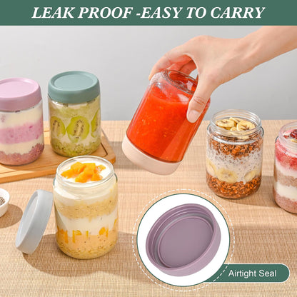 Xileanalee Overnight Oats Containers with Lids 6 Pack-16 Oz Mason Jar with Lids-Overnight Oats Jars Glass Food Storage Containers for Chia Seed Pudding Salad Cereal Coffee Spices - Available at All In One Marketplace Canada