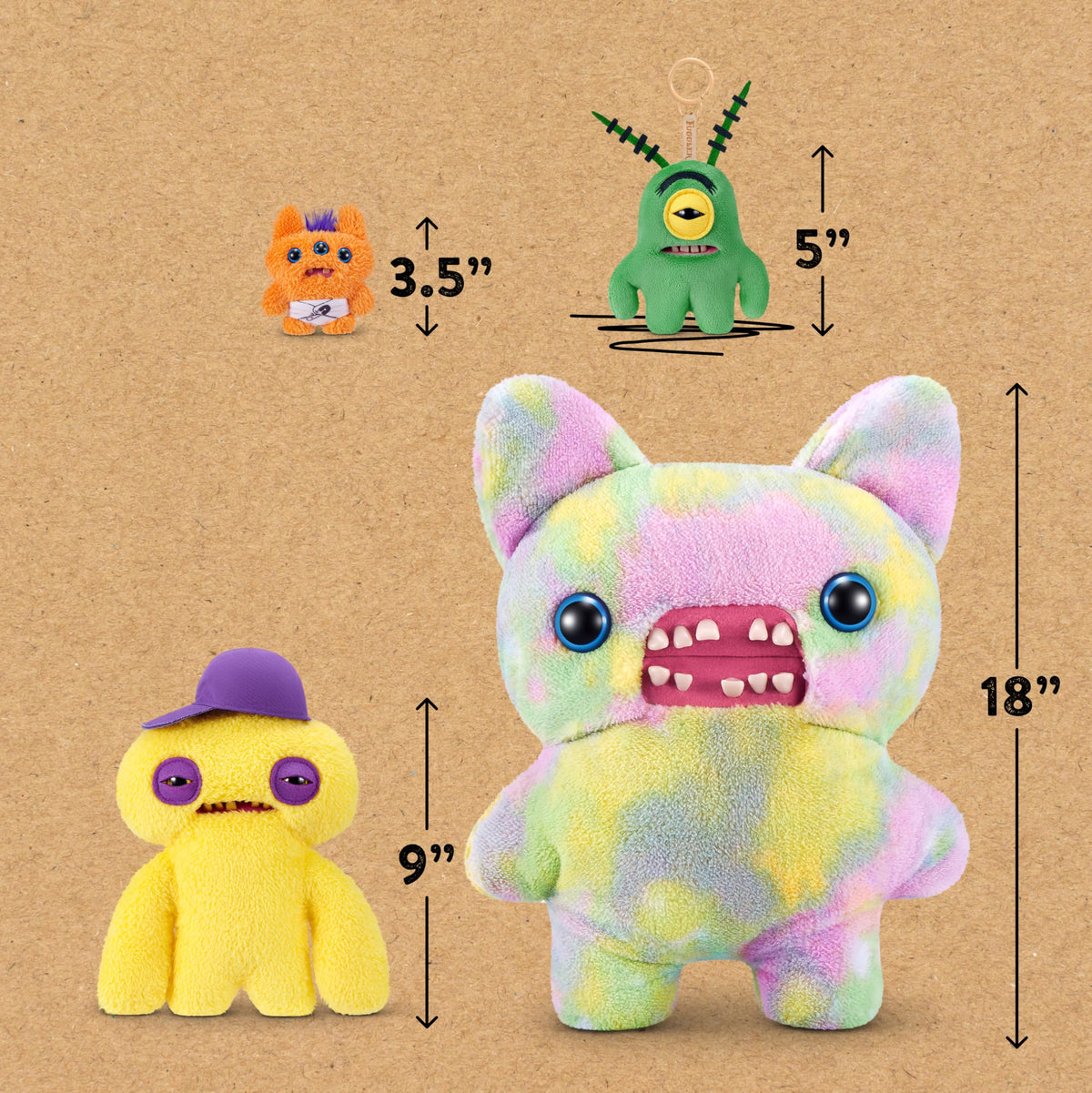 Fuggler Spongebob 5-Inch Plush Keyring 5 Pack by ZURU – Funny Ugly Monster Stuffed Animal with Human-Like Teeth, Collectible Bag Charm for Kids, Tweens, Teens, Adults & Fans of Weird Plush