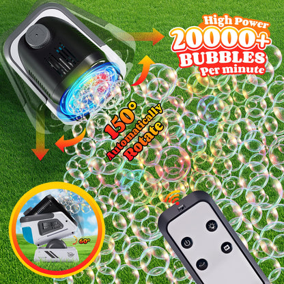 Upgraded Bubble Machine with Remote Control, Automatic Rotation & RGB Lights, 1800mAh Rechargeable, Type-C Charge, Bubble Maker for Kids, Weddings, Birthday Parties, Outdoor Activities