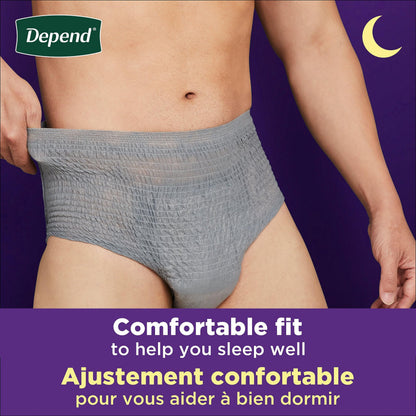 Depend Night Defense Adult Incontinence Underwear for Men, Disposable, Overnight, Small/Medium, Grey, 64 Count Depend