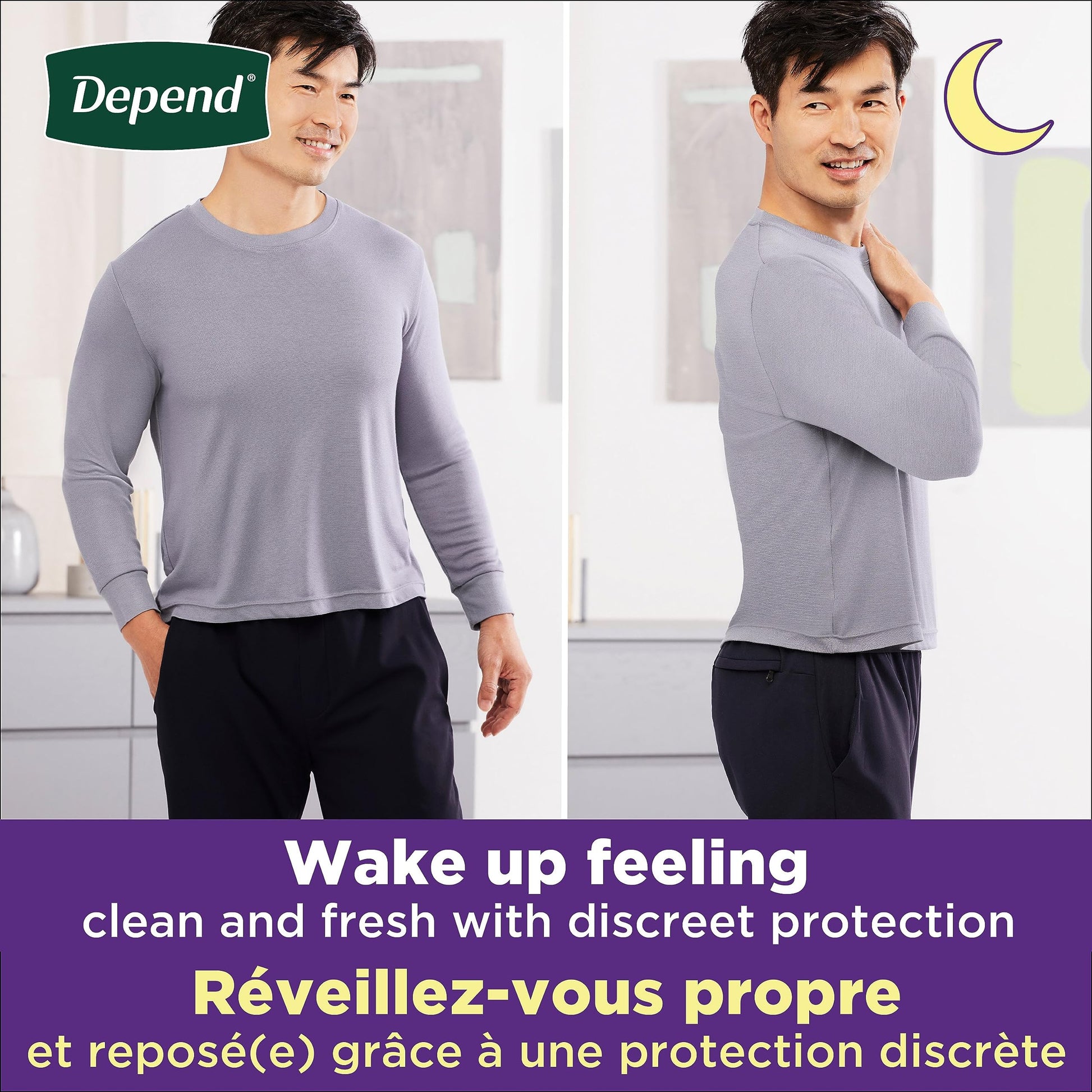 Depend Night Defense Adult Incontinence Underwear for Men, Disposable, Overnight, Small/Medium, Grey, 64 Count Depend