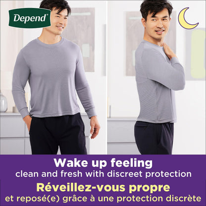 Depend Night Defense Adult Incontinence Underwear for Men, Disposable, Overnight, Small/Medium, Grey, 64 Count Depend
