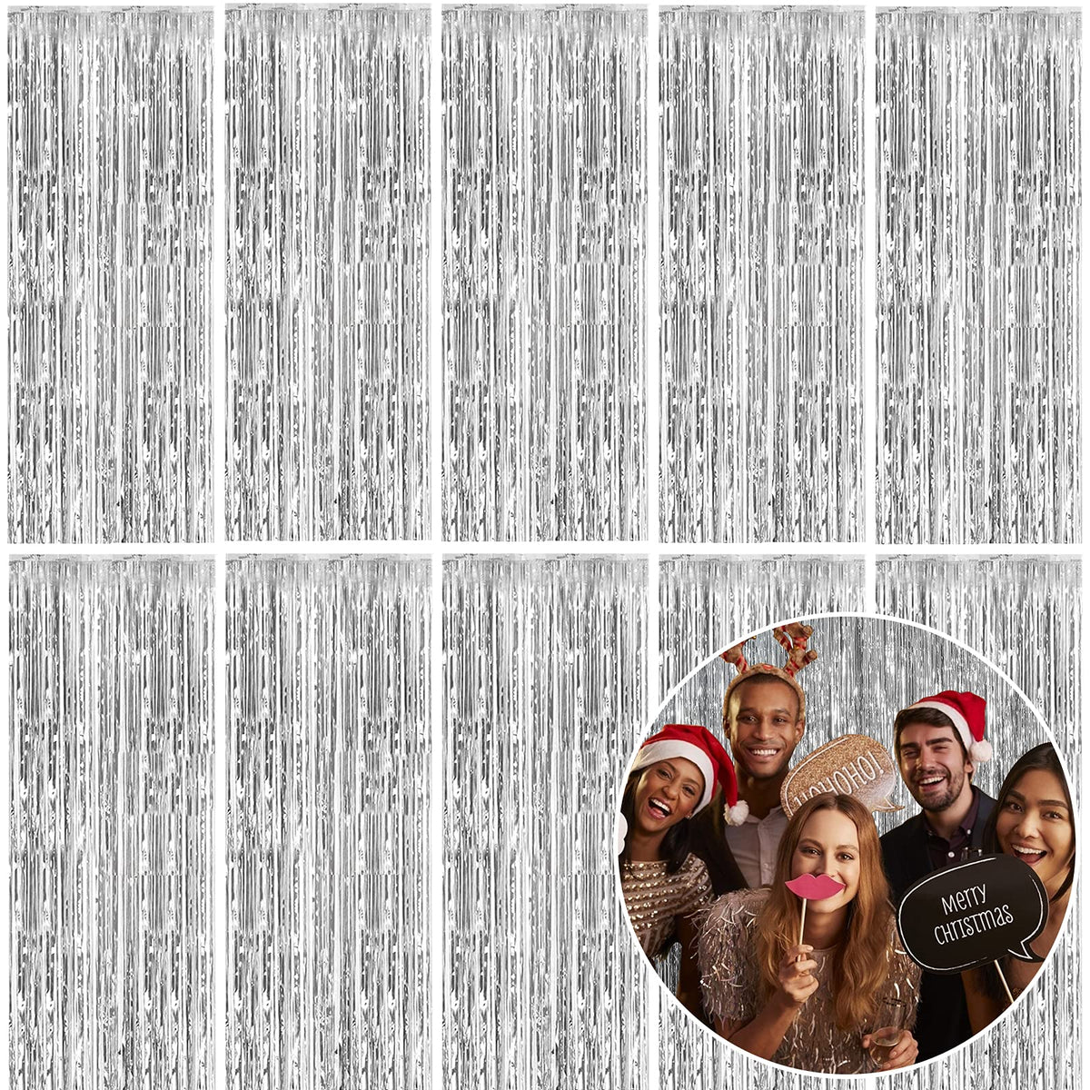 10 Pack Foil Curtain Backdrop Silver Metallic Tinsel Foil Fringe Curtains Photo Booth Props for Birthday Wedding Engagement Baby Shower Bachelorette Christmas Holiday Celebration Party Decorations 🍁 All In One Marketplace Canada