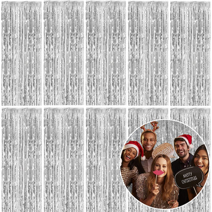 10 Pack Foil Curtain Backdrop Silver Metallic Tinsel Foil Fringe Curtains Photo Booth Props for Birthday Wedding Engagement Baby Shower Bachelorette Christmas Holiday Celebration Party Decorations 🍁 All In One Marketplace Canada