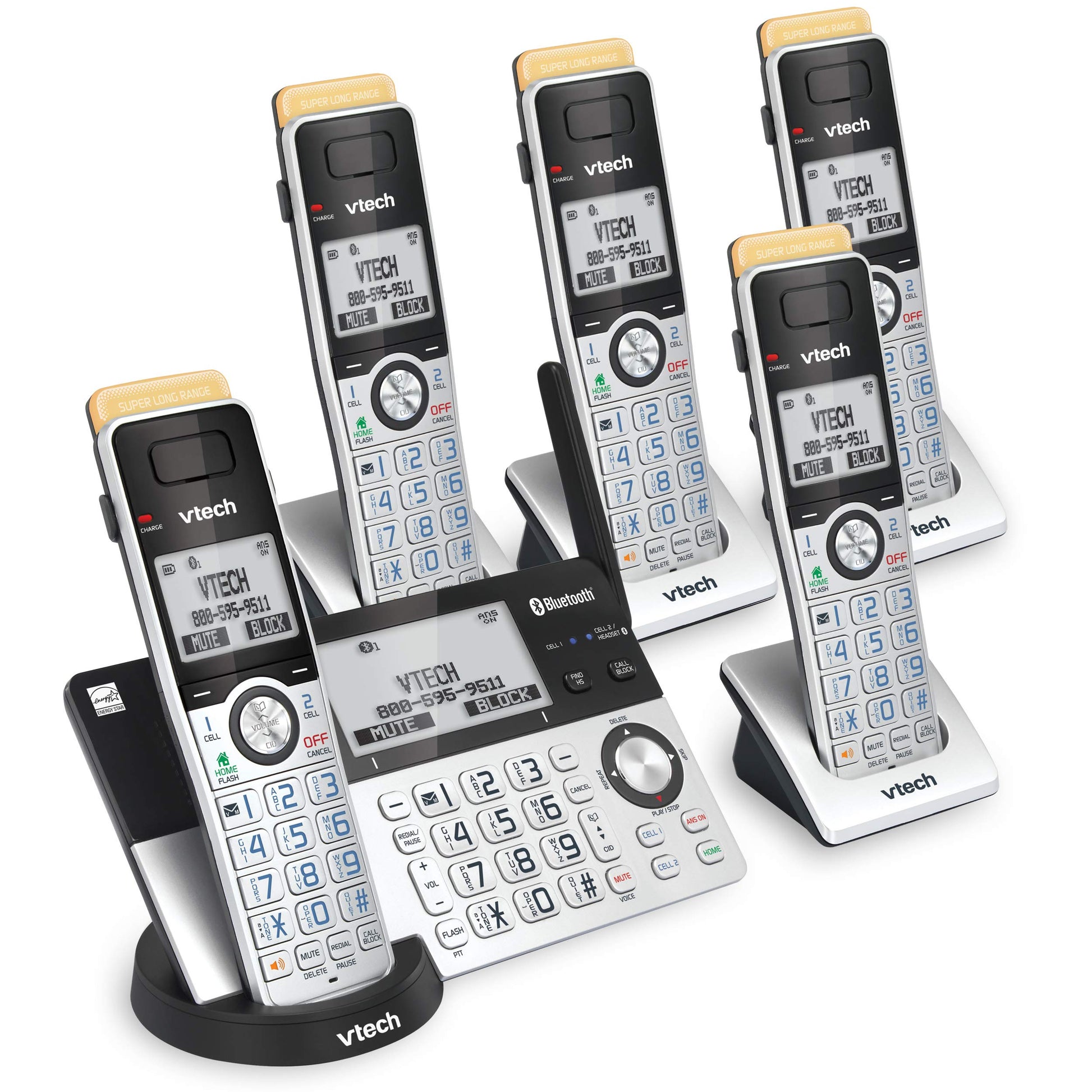 VTech IS8151-5 Answering System with 5 Handsets, Connect to Cell and Super Long Range (IS8151-5S) VTech