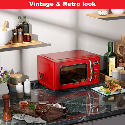 Galanz GLCMKZ07RDR07 Retro Countertop Microwave Oven with Auto Cook & Reheat, Defrost, Quick Start Functions, Easy Clean with Glass Turntable, Pull Handle,0.7 cu ft, Red
