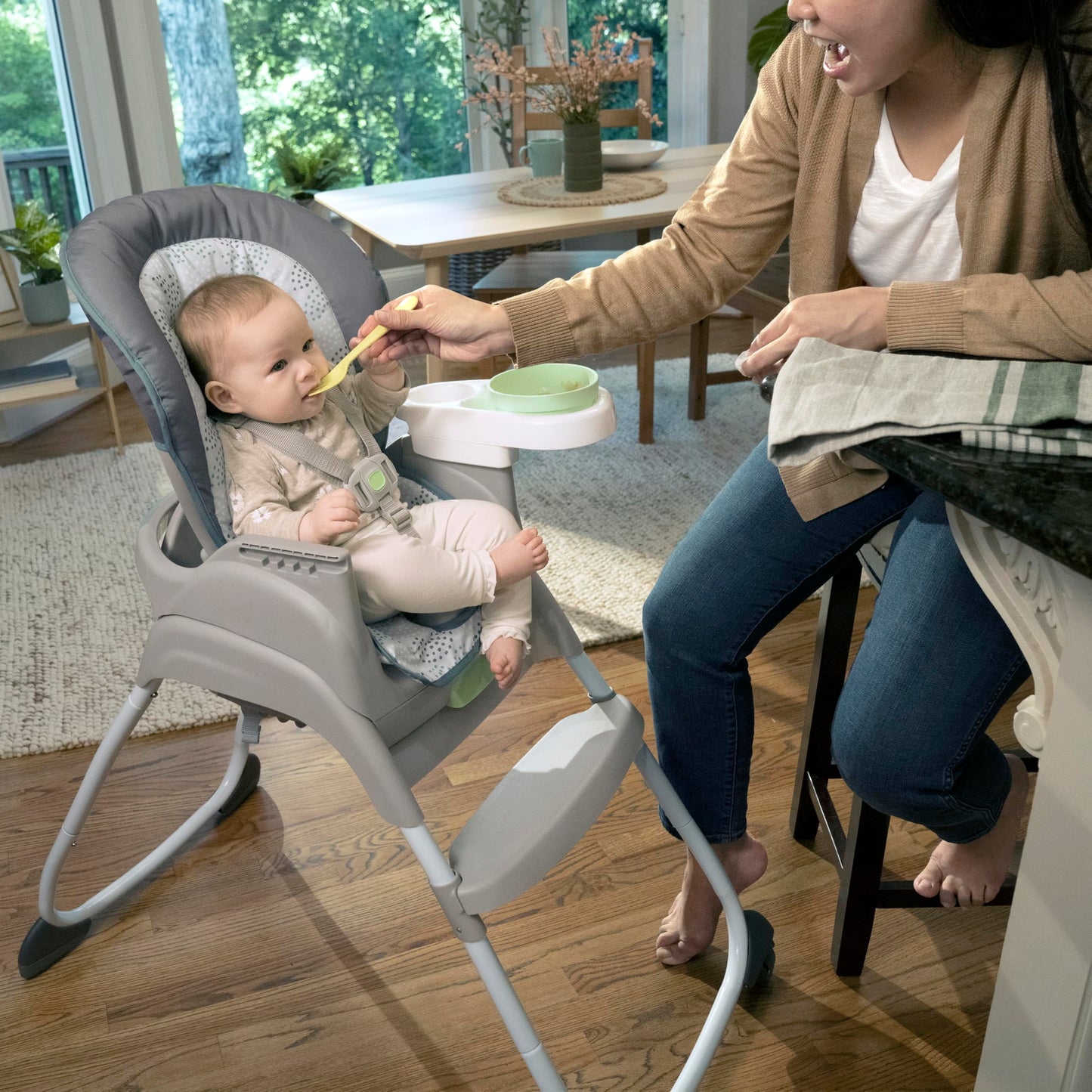 Ingenuity Full Course 6-in-1 High Chair - Baby to 5 Years Old, 6 Convertible Modes, 2 Dishwasher Safe Trays - Astro