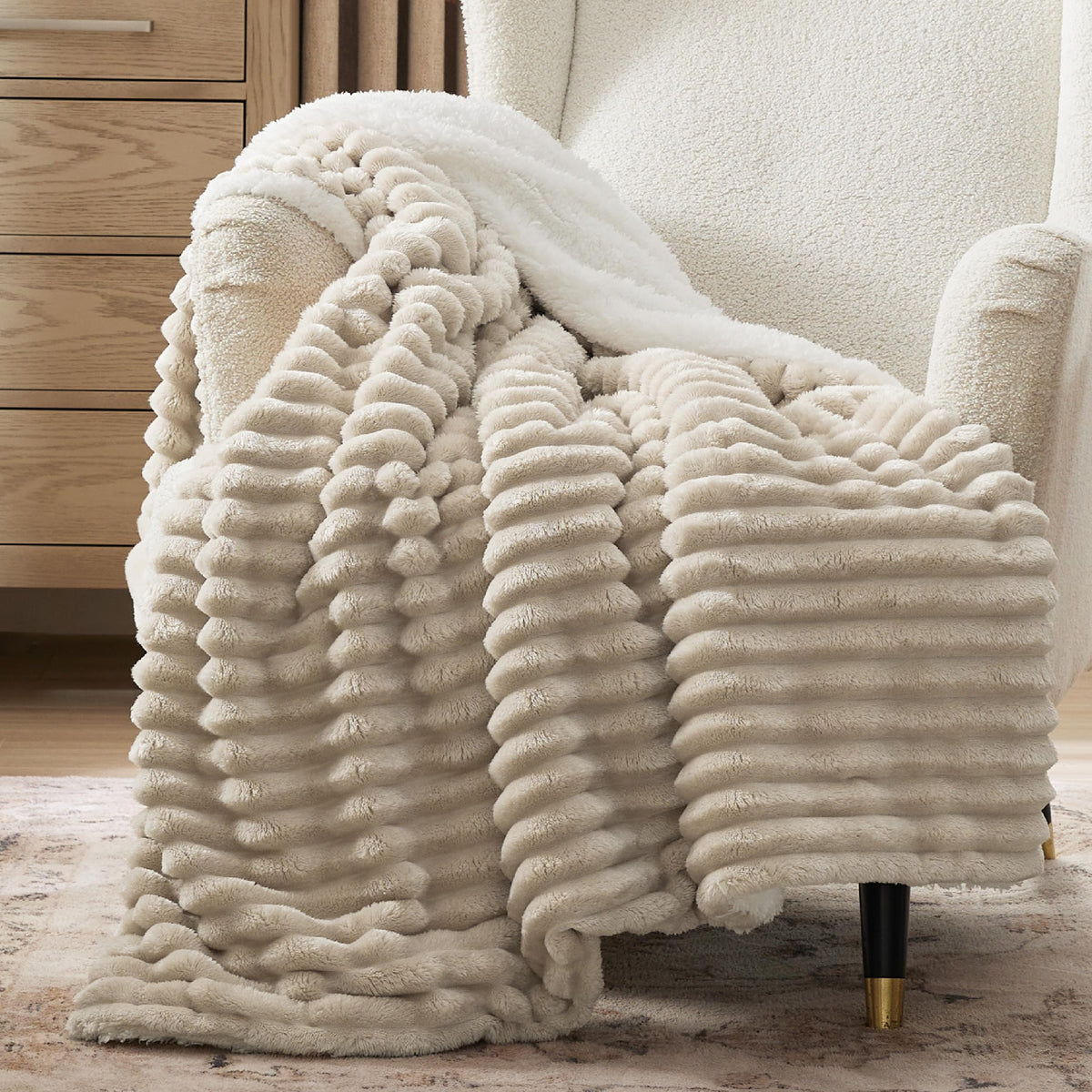 Bedsure Sherpa Throw Blanket for Couch - Super Soft, Cozy Fleece Thick Warm Blanket for Winter, GentleSoft Plush & Fluffy Christmas Throw Gift for Women, Room Decor, Beige, 50x60 Inches 🍁 All In One Marketplace Canada