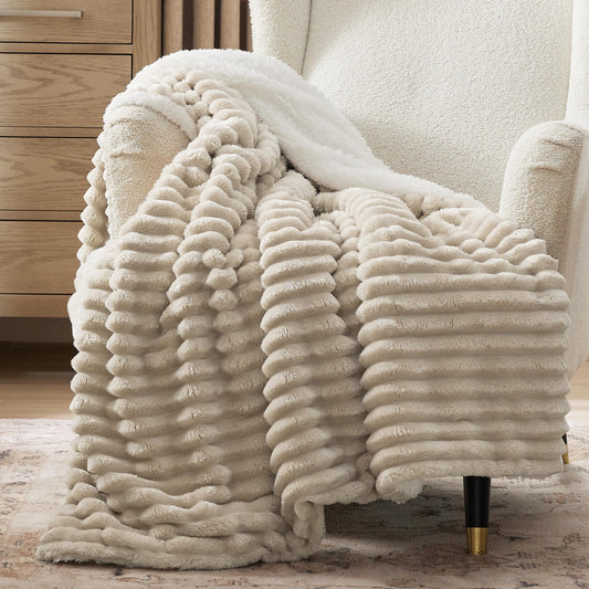 Bedsure Sherpa Throw Blanket for Couch - Super Soft, Cozy Fleece Thick Warm Blanket for Winter, GentleSoft Plush & Fluffy Christmas Throw Gift for Women, Room Decor, Beige, 50x60 Inches 🍁 All In One Marketplace Canada