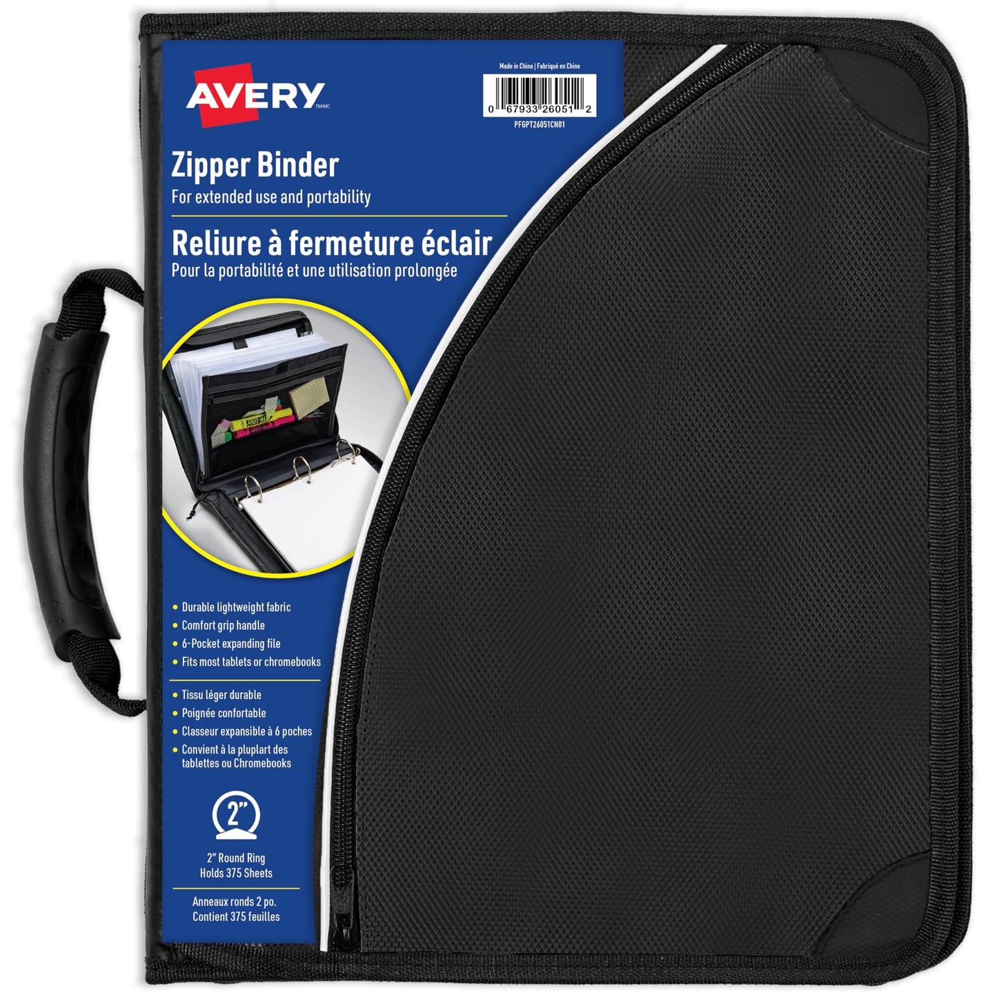 Avery 2" Inch Zipper Binder, 3 Round Rings, Durable Messenger Nylon Zipper Black Binder, Tablet Holder, 6-Pockets with 5 Tab Dividers, Carry-All Storage Binder (26051) 🍁 All In One Marketplace Canada