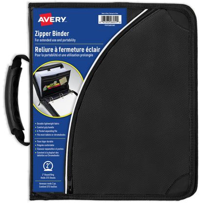 Avery 2" Inch Zipper Binder, 3 Round Rings, Durable Messenger Nylon Zipper Black Binder, Tablet Holder, 6-Pockets with 5 Tab Dividers, Carry-All Storage Binder (26051) 🍁 All In One Marketplace Canada