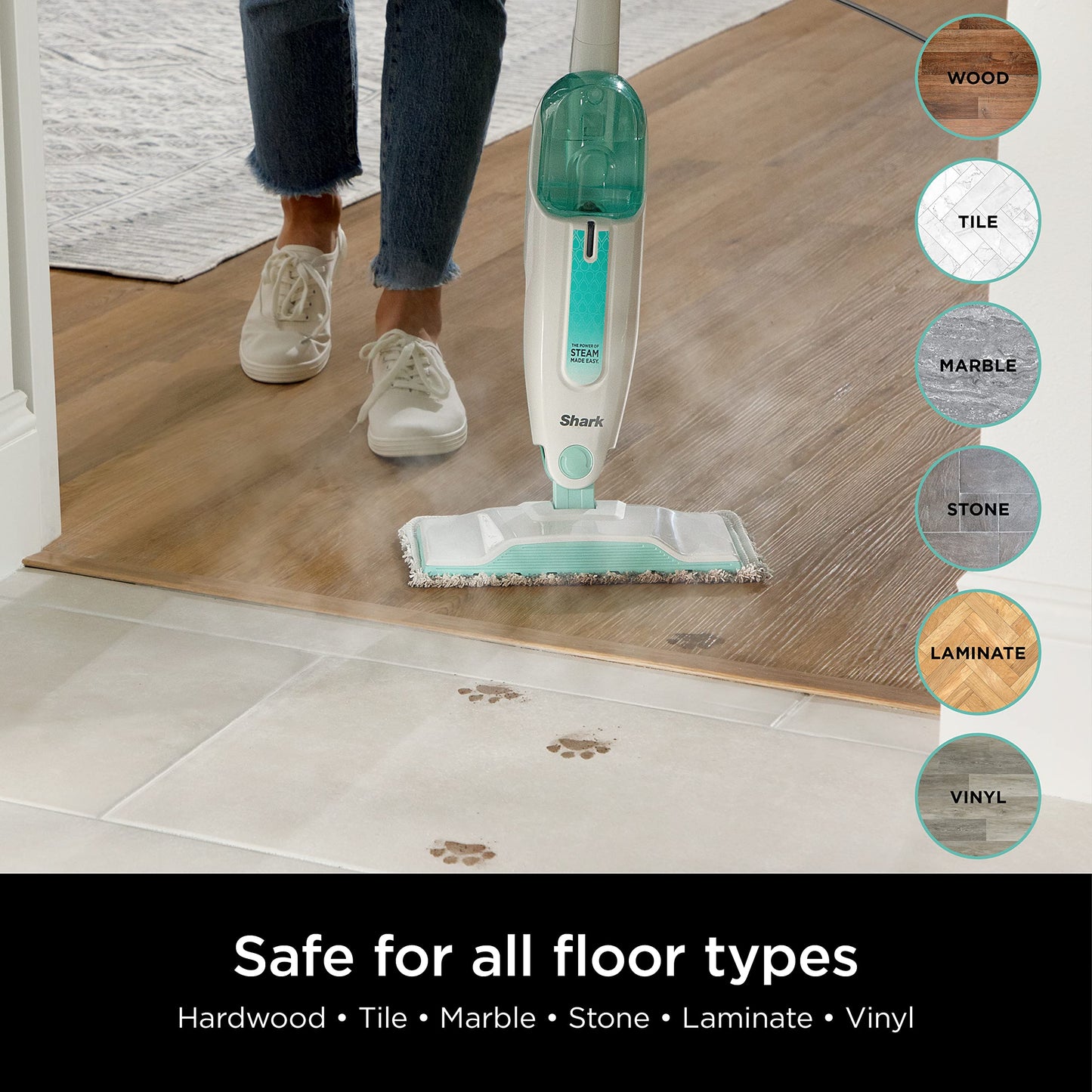 Shark S1000C Steam Mop, White/Seafoam Blue (Canadian Version), 12.68 fl oz - Available at All In One Marketplace Canada
