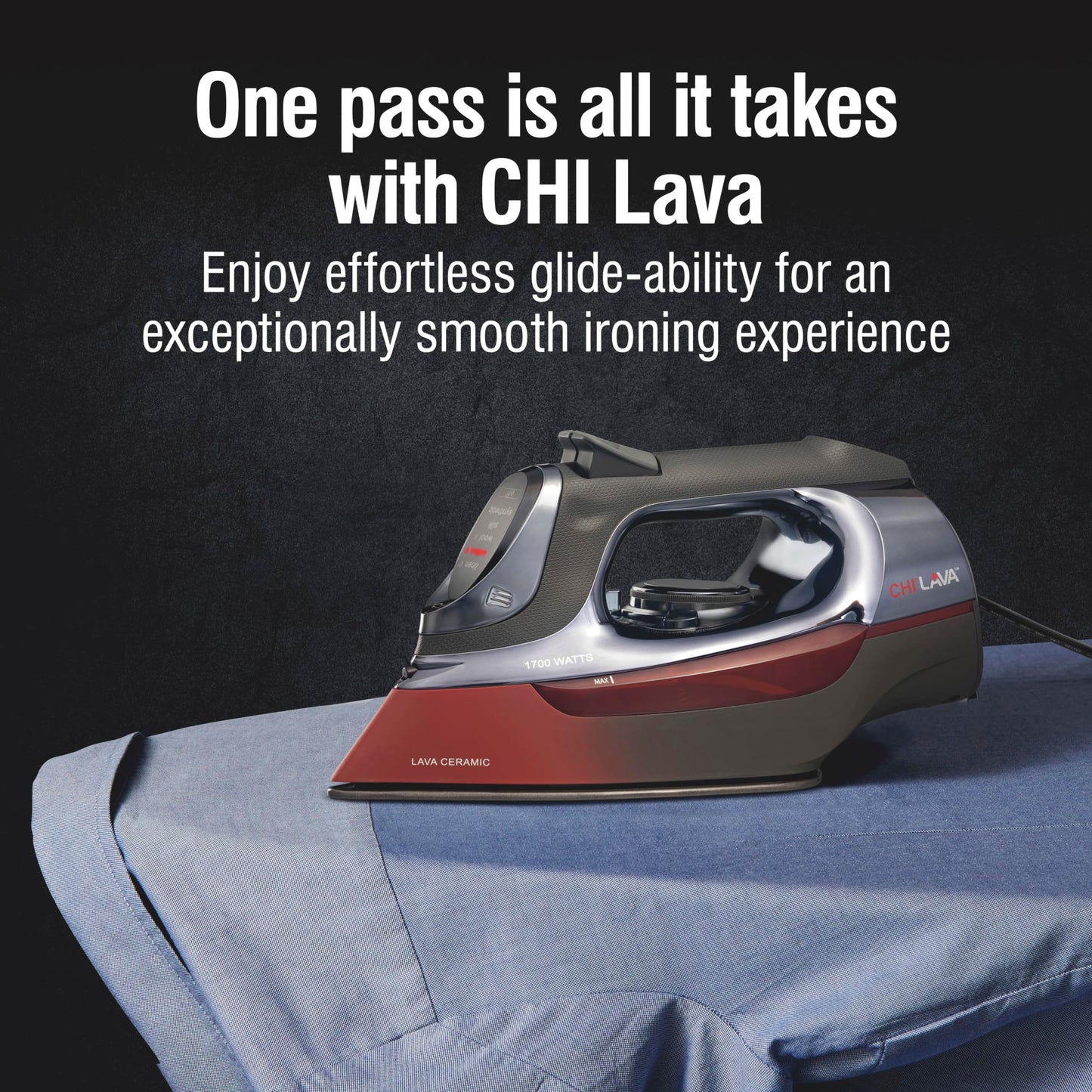 CHI Steam Iron for Clothes with 8’ Retractable Cord, 1700 Watts, 3-Way Auto Shutoff, 400+ Holes, Professional Grade, Temperature Control Dial, Lava Infused Ceramic Soleplate, Black (13113) CHI