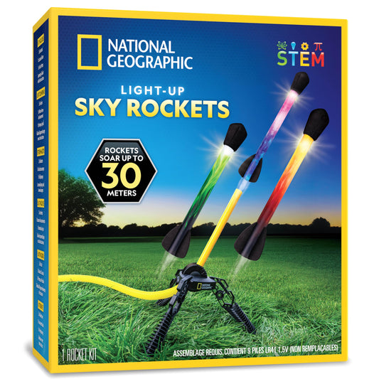 National Geographic Air Rocket Toy – LED Rocket Launcher for Kids, Jump & Launch Air Powered Foam Rockets up to 30.5 Meters, Kids Outdoor Activities
