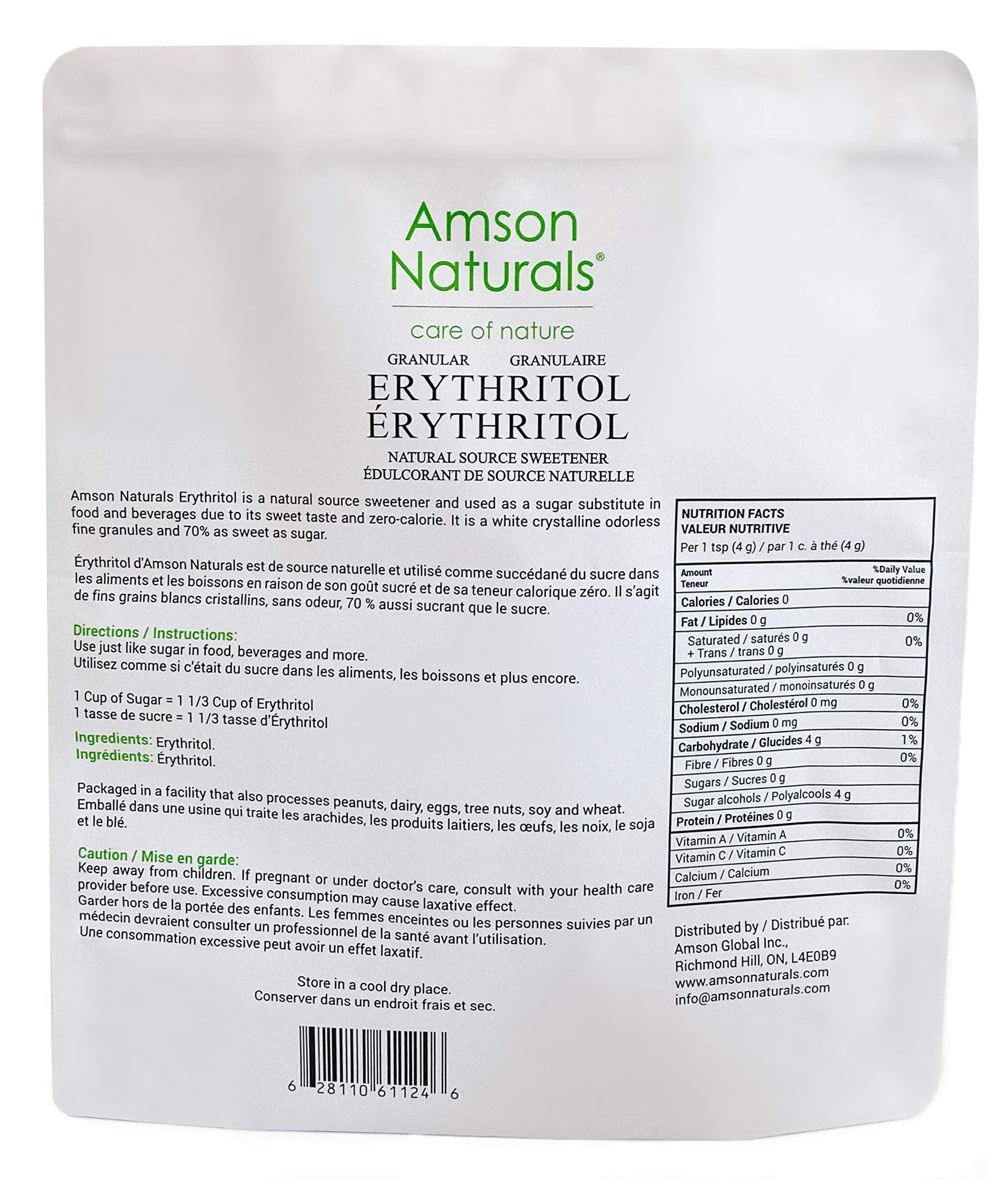 Amson Naturals Erythritol Sweetener Granular 5 lb – Natural Sugar Substitute, Zero Calorie, Gluten-Free, Non-GMO