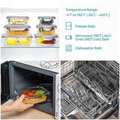 Vtopmart 8 Pack Glass Container Food Storage, Meal Prep Containers with Airtight Lids for Leftover, On-the-go, Safe for Microwave, Oven, Freezer and Dishwasher, Grey