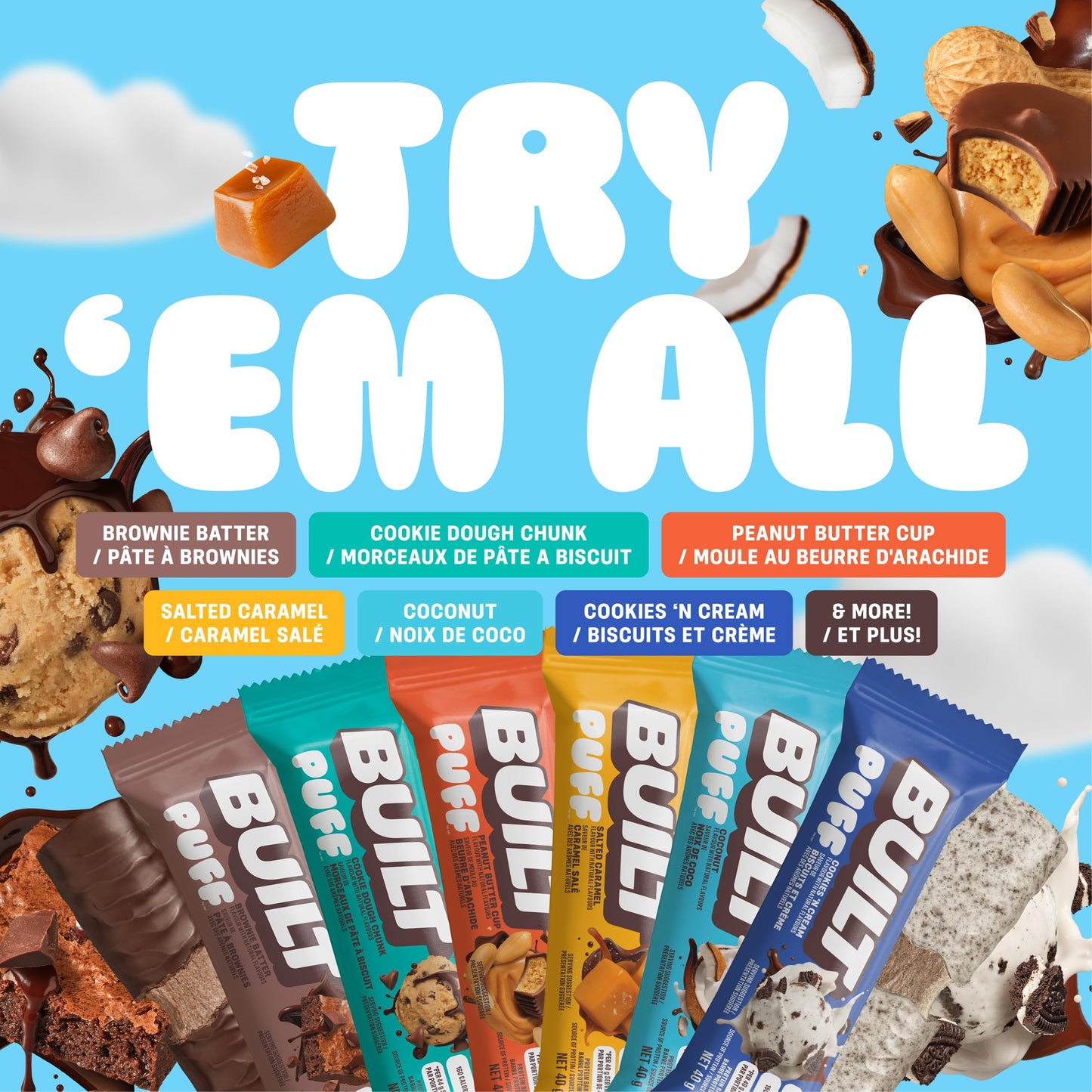 BUILT Puff Protein Bars, Cookies 'N Cream, 17g Protein - 12 Count 🍁 All In One Marketplace Canada