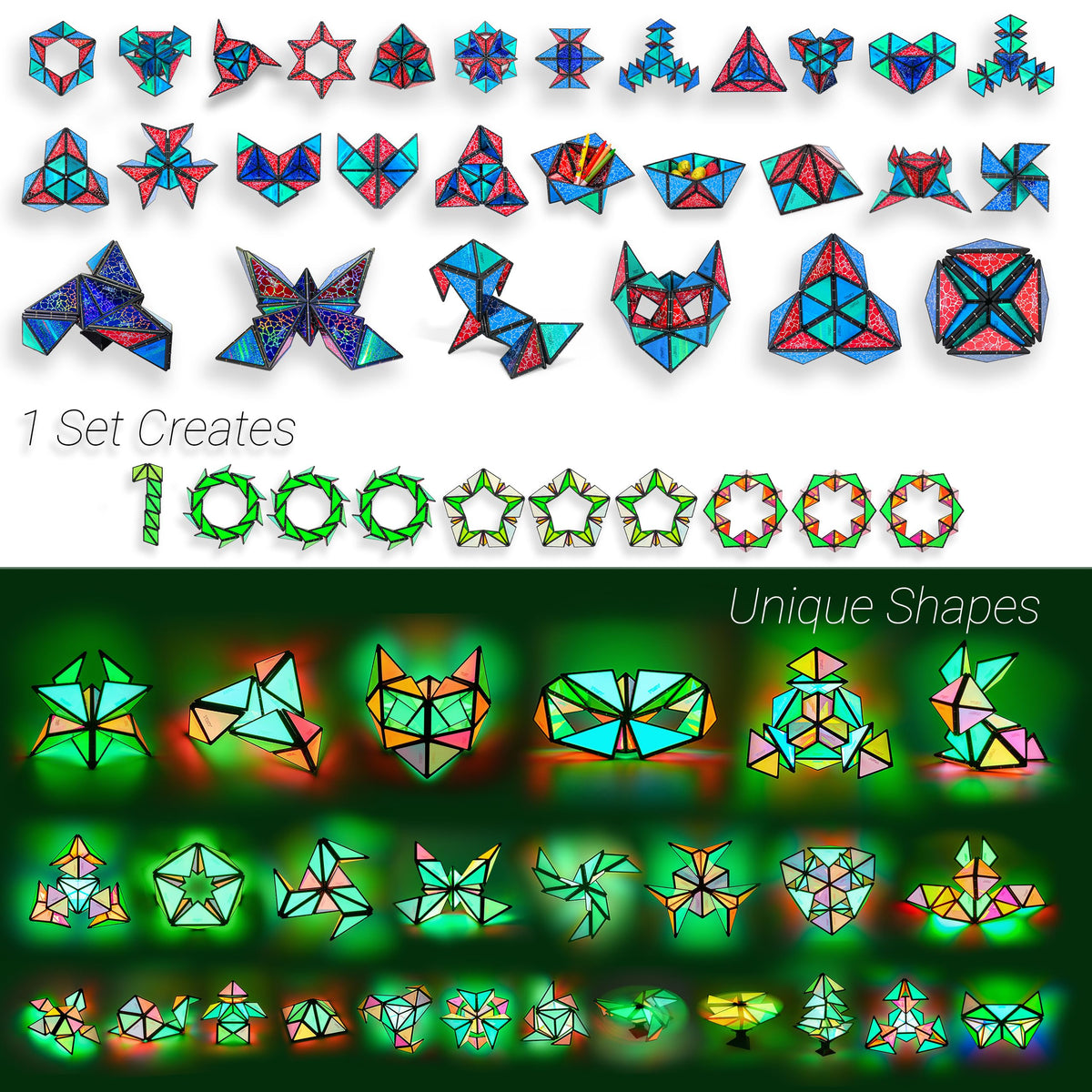 TOSY Magnet Pyramid Glow - 1 Cube Transforms into 1 Billion Shapes, 12 Pieces, 243 Rare Earth Magnets, Glowing, Christmas Stocking Stuffers Gift for Kids, Creative Puzzle STEM/STEAM Toy, 4-Pack 🍁 All In One Marketplace Canada