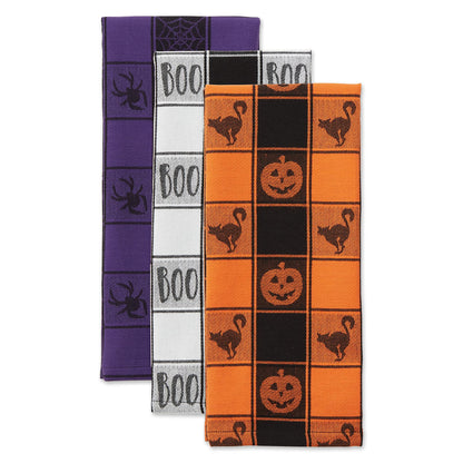 Collection de torchons DII Happy Halloween, ensemble de torchons de cuisine en coton décorés, 18x28, motif écossais hanté, lot de 3
