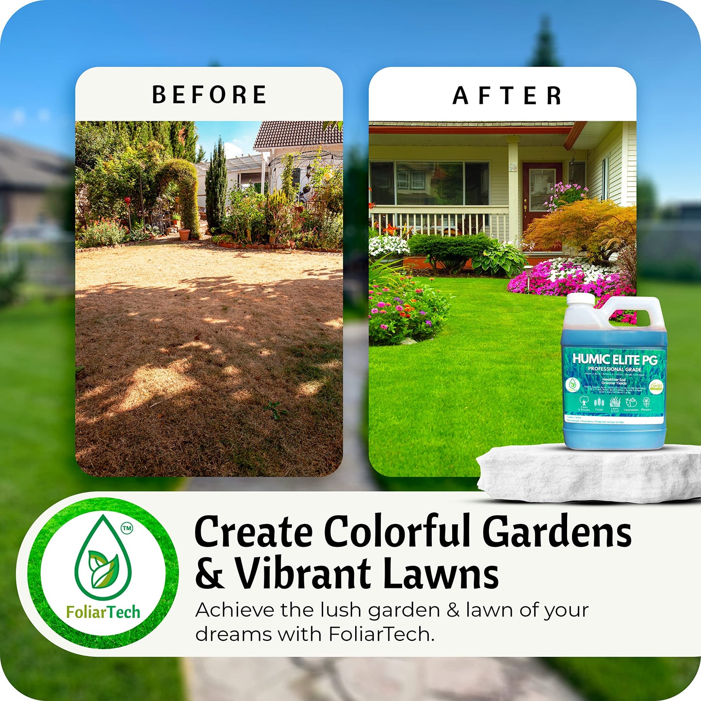 Humic Acid Organic Lawn Fertlizer - Fulvic Humic Mineral Blend for Trees, Shrubs, Ornamentals, Vegetables & Crops - Enhancer & Garden Soil Conditioner by FoliarTech, 4L - Available at All In One Marketplace Canada