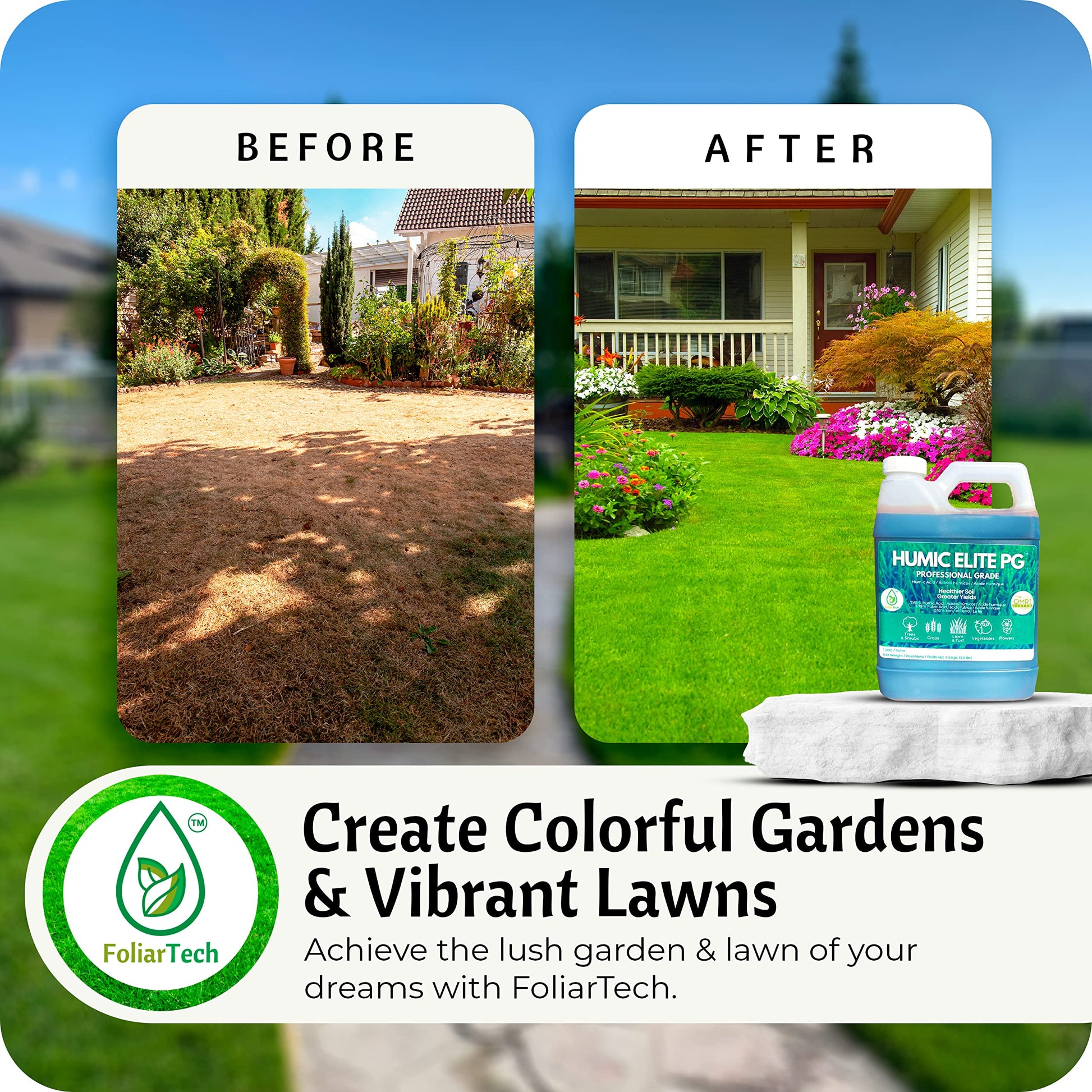 Humic Acid Organic Lawn Fertlizer - Fulvic Humic Mineral Blend for Trees, Shrubs, Ornamentals, Vegetables & Crops - Enhancer & Garden Soil Conditioner by FoliarTech, 4L - Available at All In One Marketplace Canada