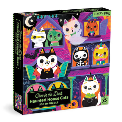 Mudpuppy Haunted House Cats Glow in the Dark Puzzle – 300 Piece Puzzle Featuring Spooky Cats on Halloween