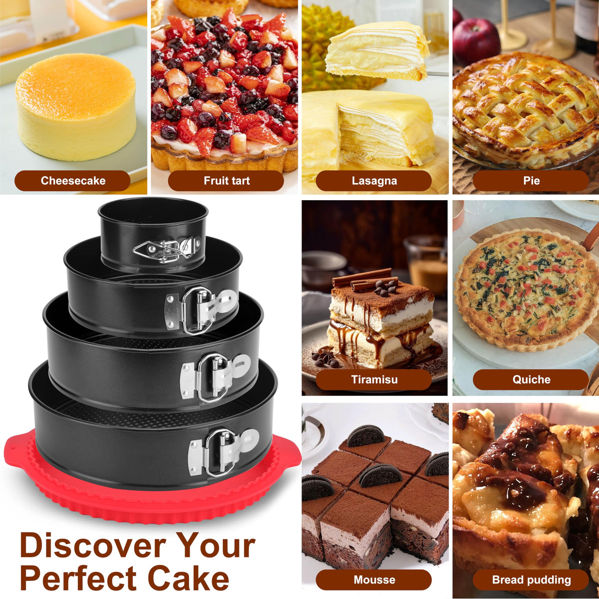isheTao Springform Pan Set of 4, 4/7/9/10inch Cake Pans with Leakproof Silicone Protector, Non-Stick Leak-Proof with Removable Bottom, Cheesecake Pan for Baking, Black 🍁 All In One Marketplace Canada