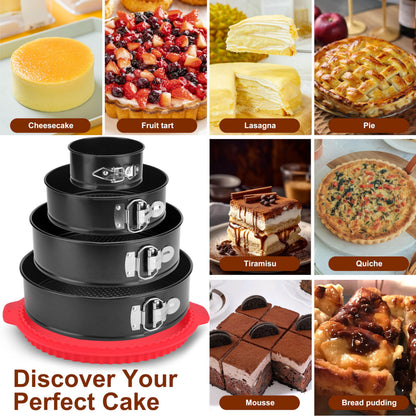 isheTao Springform Pan Set of 4, 4/7/9/10inch Cake Pans with Leakproof Silicone Protector, Non-Stick Leak-Proof with Removable Bottom, Cheesecake Pan for Baking, Black 🍁 All In One Marketplace Canada