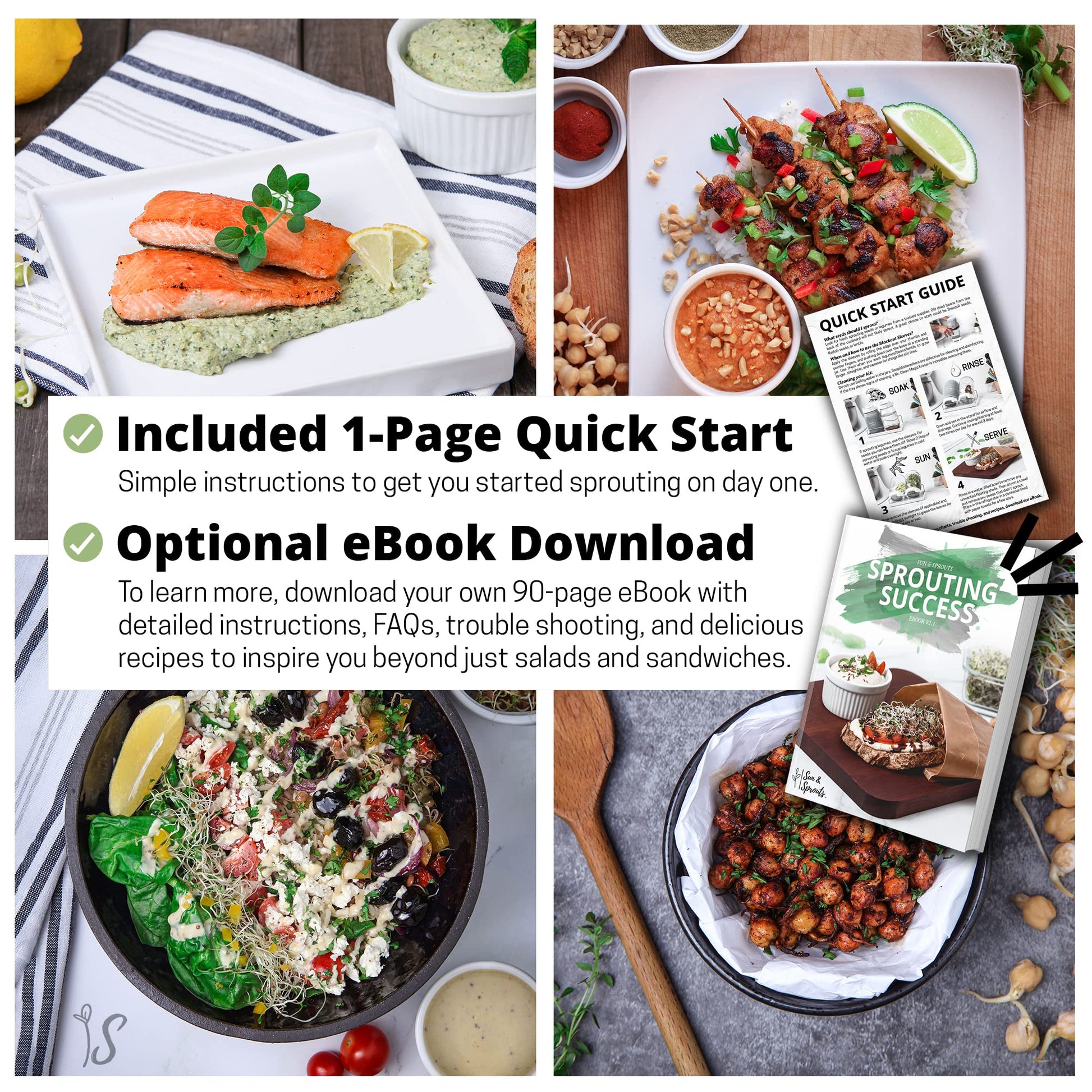 Sun & Sprouts The Original Complete Sprouting Kit - 2 Large Wide-Mouth Mason Jars, Premium Screen lids, Blackout Sleeves, Tray, Sprouter Stand - for Growing Broccoli, Mung Bean, Alfalfa from Seed