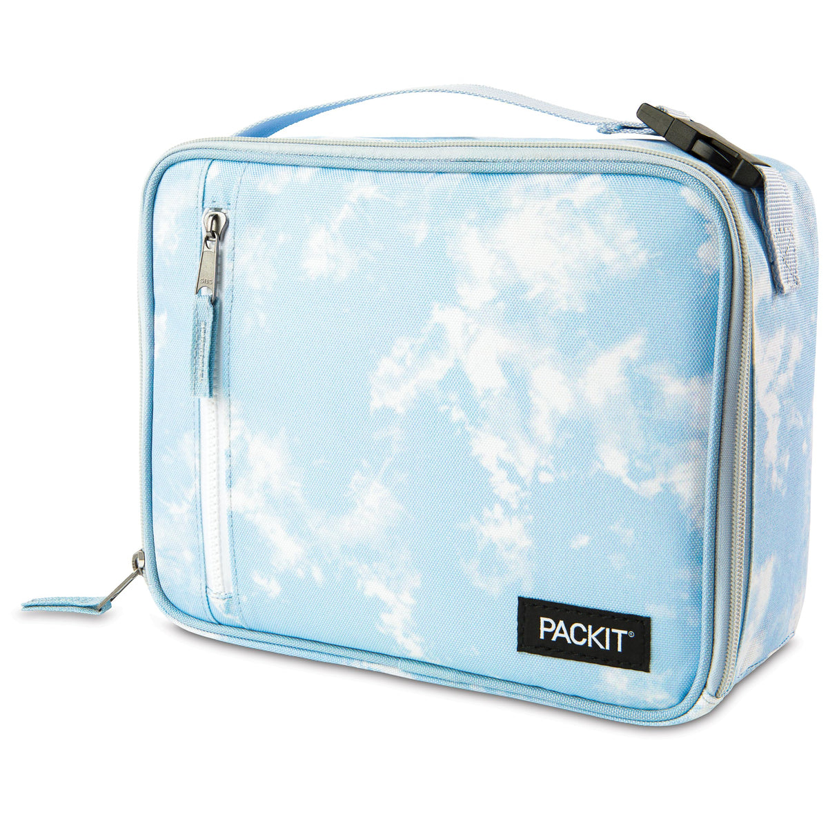 PackIt Freezable Classic Lunch Box, Blue Sky, Built with EcoFreeze Technology, Collapsible, Reusable, Zip Closure with Zip Front Pocket and Buckle Handle, Perfect for School Lunches