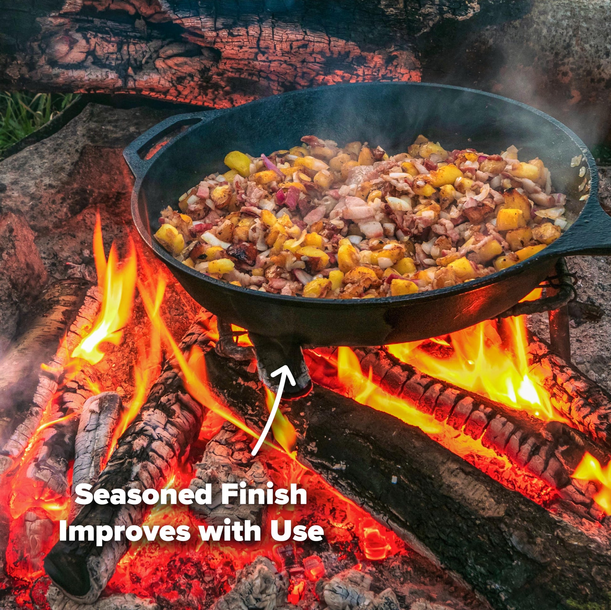 Coghlan's Cast Iron Skillet – 10.1-Inch Pre-Seasoned Frying Pan with Dual Pour Spouts & Helper Handle for Campfire Cooking, Stove, Grill, or Oven – Durable Outdoor Cookware Coghlan's