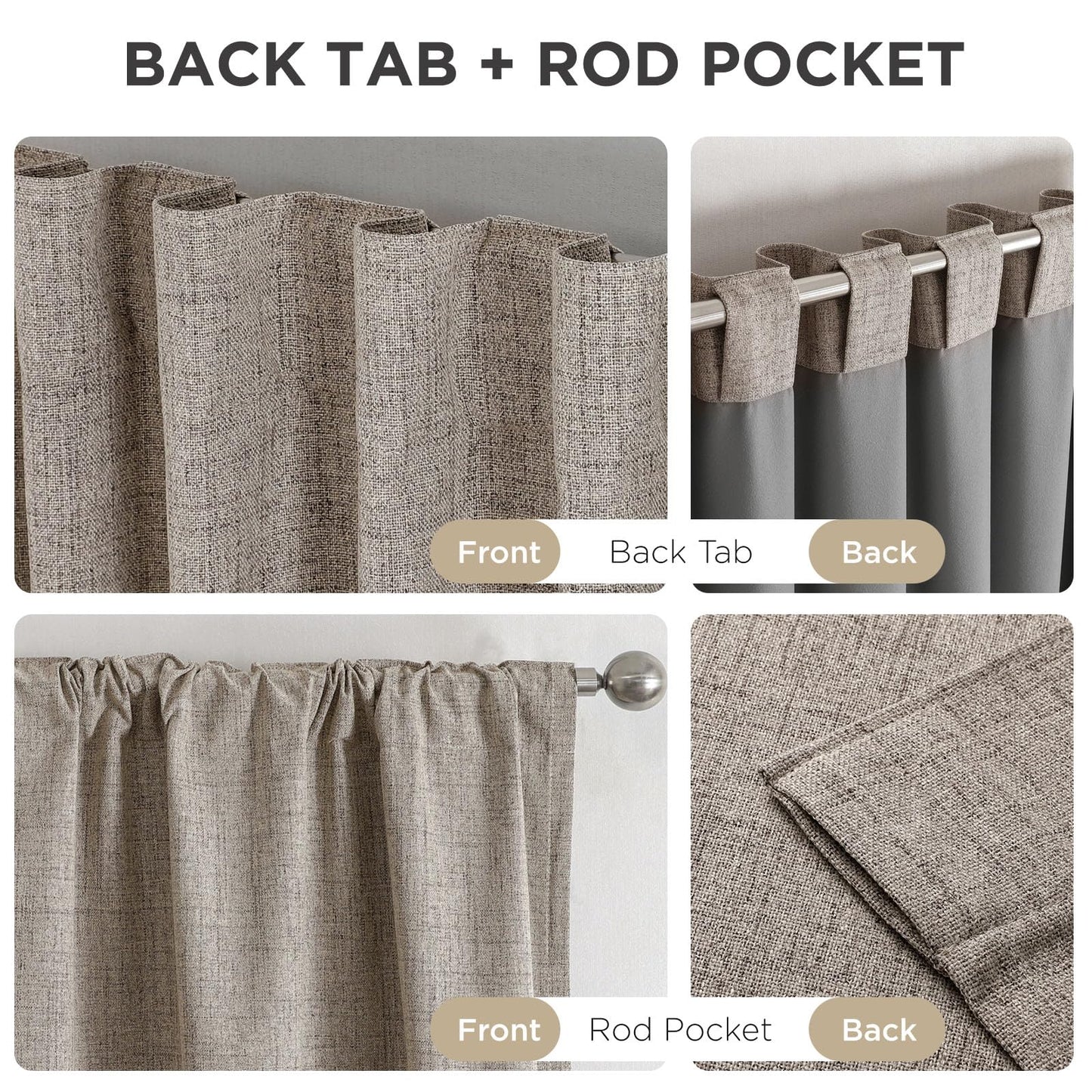 Joydeco Blackout Curtains for Bedroom - 96 Inch Long 100% Light Blocking 2 Panels Set Linen Drapes, Thermal Insulated Room Darkening Curtains, Linen Textured for Living Room, Rod Pocket & Back Tabs