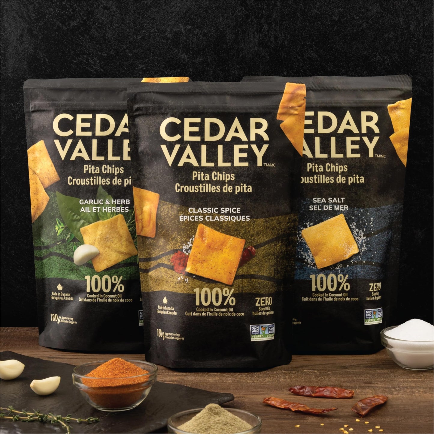 Cedar Valley Pita Chips Variety Pack | 180g (6-Pack) | Coconut Oil Cooked, No Seed Oil | Golden & Crispy | Clean Ingredients, Non-GMO | Canadian-Made Snack