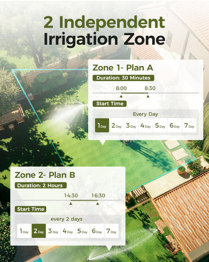 Diivoo 2 Zone Water Timer for Garden Hose, Programmable Sprinkler Hose Timer with Brass Inlet & Outlet, IP66 Waterproof, Rain Delay & Manual Mode for Irrigation, Lawn, Yard - Available at All In One Marketplace Canada
