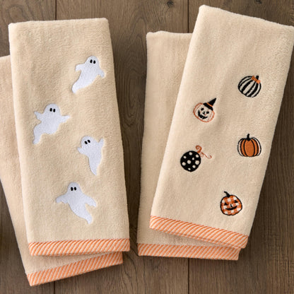 Ensemble de 2 essuie-mains SKL Home Halloween à motifs de fantômes pour salle de bain, cuisine, bar et cadeau