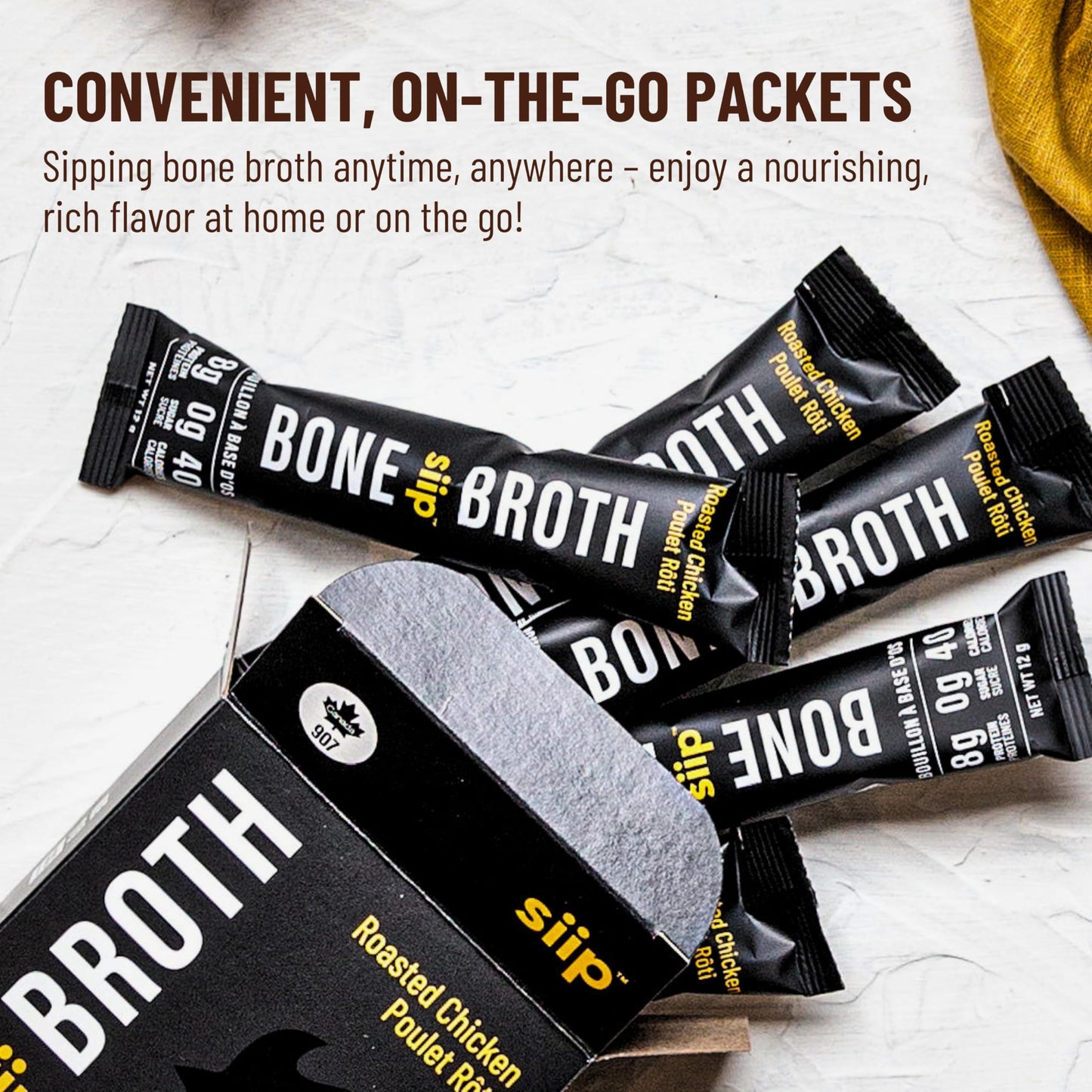 Siip Chicken Bone Broth Powder 25-Pack Single-Serve Sticks | Canadian-Made | High Protein & Collagen | Keto & Paleo Friendly