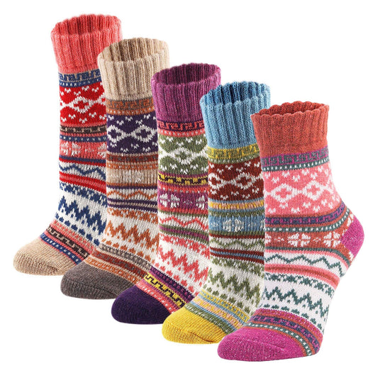 YZKKE 5Pack Womens Vintage Winter Soft Warm Thick Cold Knit Wool Crew Socks, Multicolor, free size 🍁 All In One Marketplace Canada