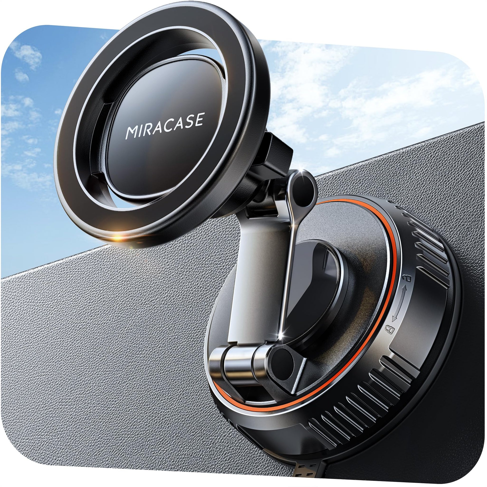Miracase for MagSafe Car Mount[20 Powerful N55 Magnets+Industrial-Grade Vacuum Base] Magnetic Phone Holder Car 360° Full-Directional Adjustment, Fit for Windshield & Dashboard with All Smartphones