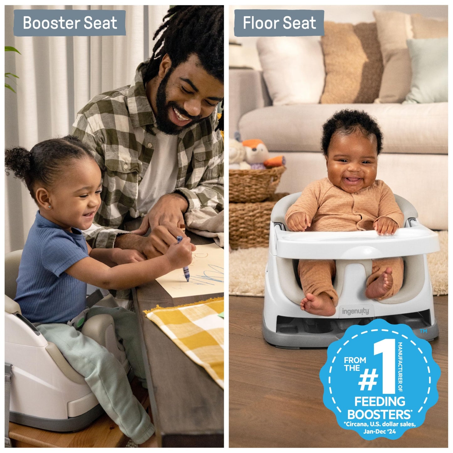 Ingenuity Baby Base 2-in-1 Booster Feeding and Floor Seat with Self-Storing Tray - Cashmere